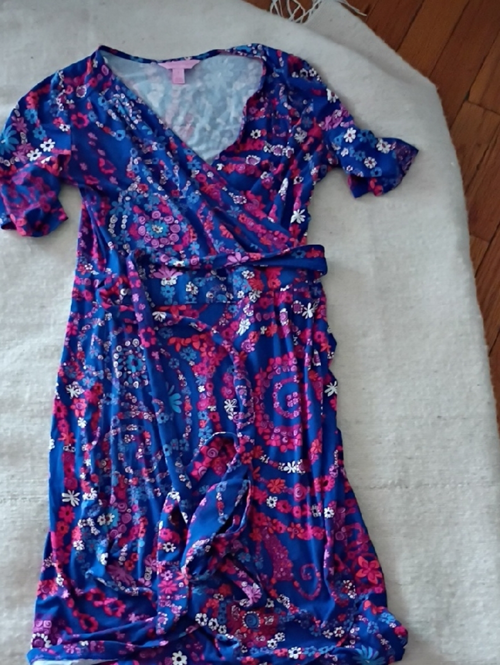 Lilly Pulitzer Blue and Pink Floral Wrap-Style Top